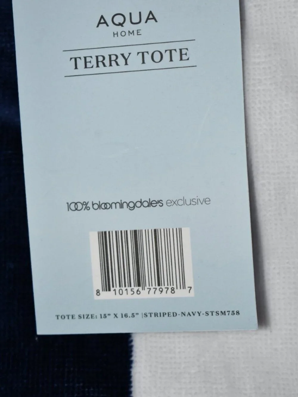 AQUA Striped Terry Beach Tote in Navy NWT Details: 100% cotton